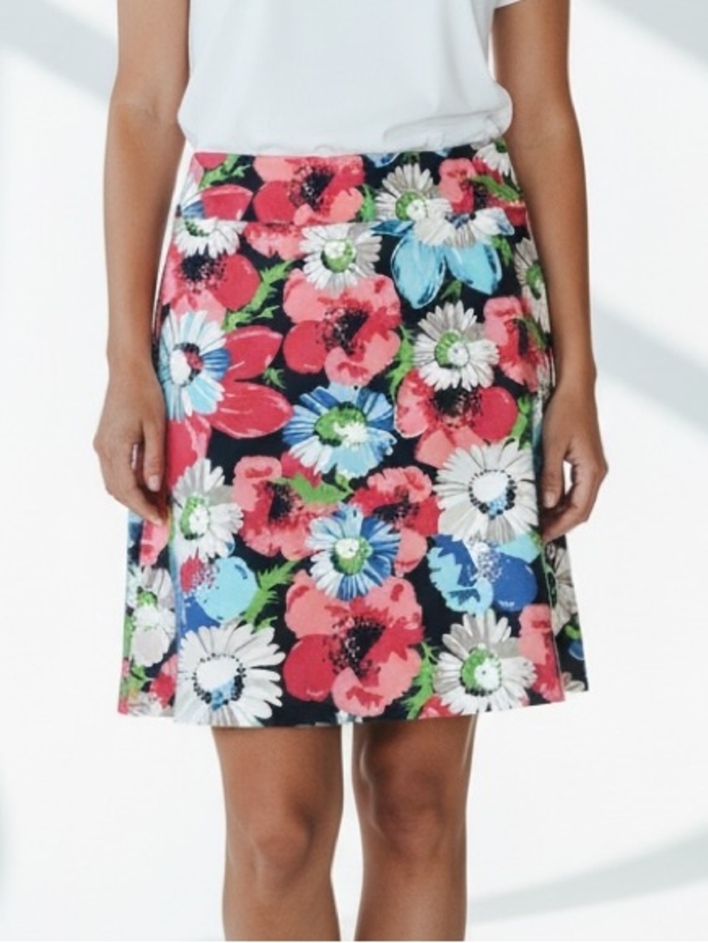 Talbots Floral Pencil Skirt Cotton Stretch Pink Blue 8